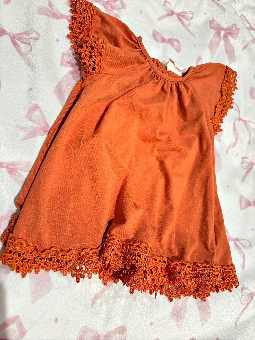 Shabby Chic Orange Lace Trim Baby Dress Size 6-9M